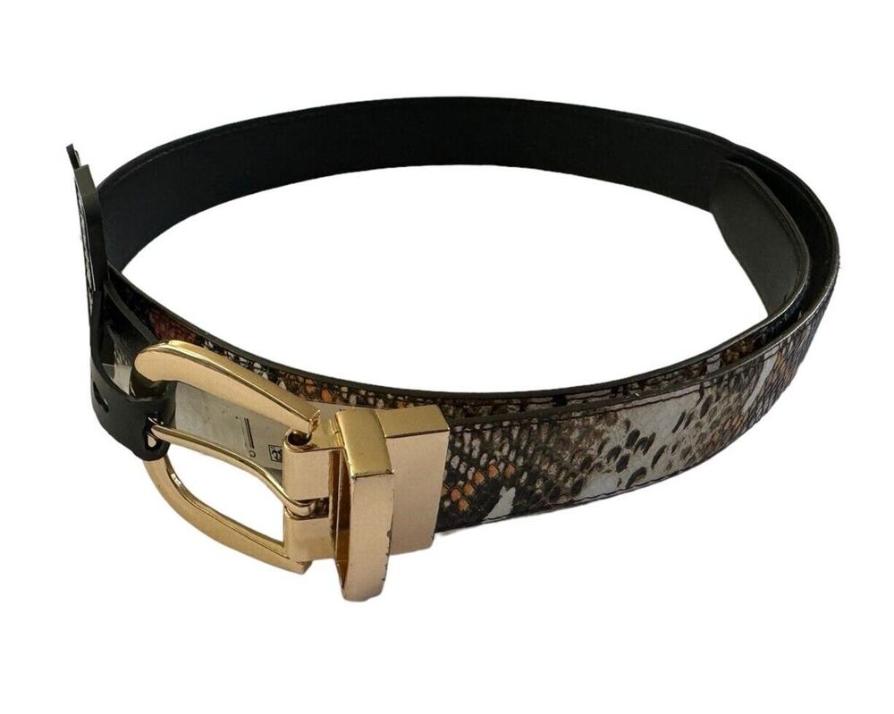 Steve Madden Womens Medium Reversible Faux Leather Python Belt Black Multi #2041